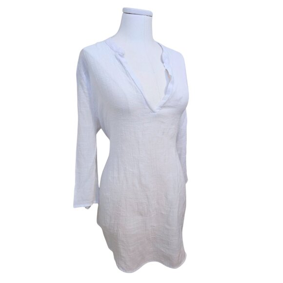 White Linen Style Top Long Sleeve Sheer V Neck Floral Lace Tunic Boho Sz XL - Picture 9 of 9